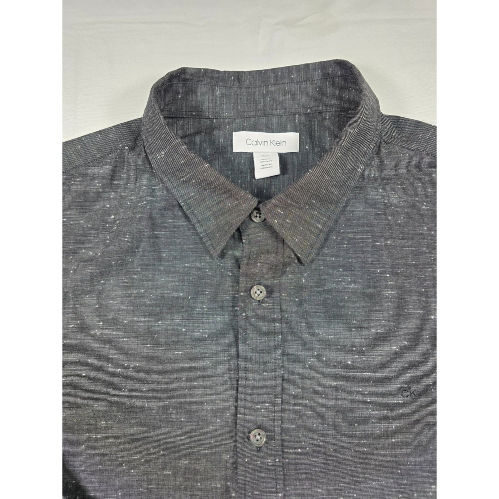 Calvin Klein Mens XL Grey Speckled Long Sleeve Button Down Shirt Texture